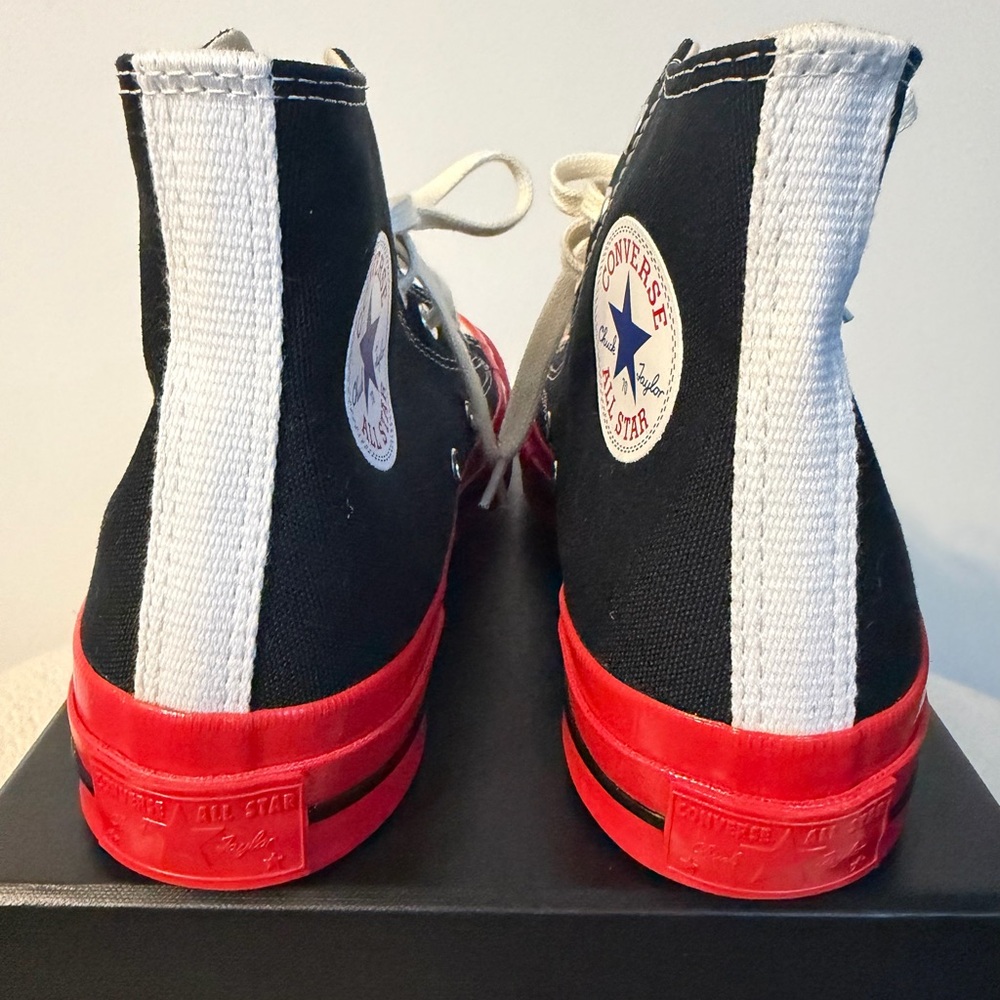 Converse des Garcons Black and Red High-Top Sneakers - Picture 3 of 8